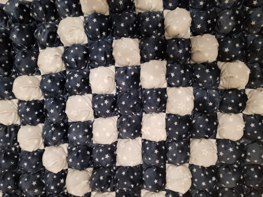 Grey and navy blue bubble quilt squares with star print ready to sew