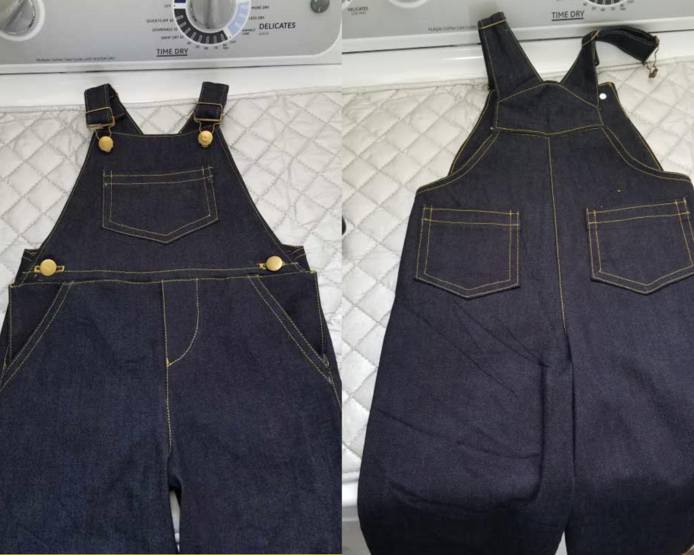 Topstitching details on Okey Dokey overalls