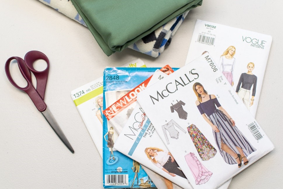 Laying out sewing pattern pieces on fabric