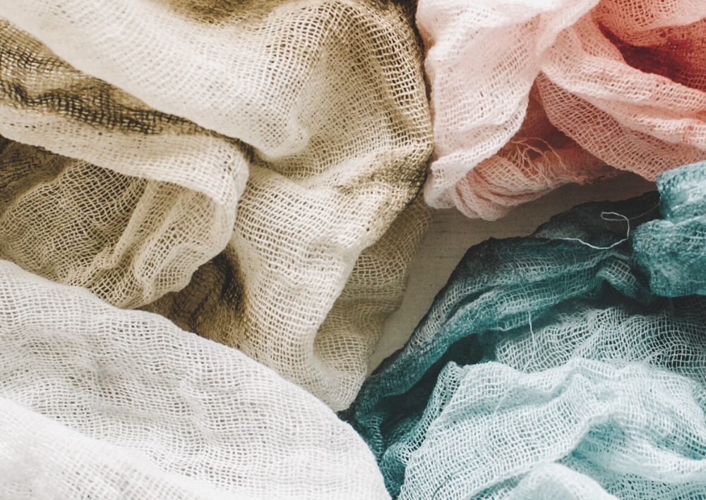 Close-up of fabric showing right and wrong side for sewing projects